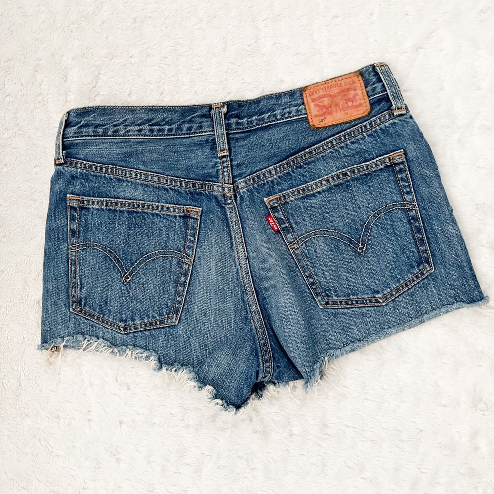 LEVI’S 501 Button Fly High Rise Denim Cut Off Shorts - Picture 3 of 10
